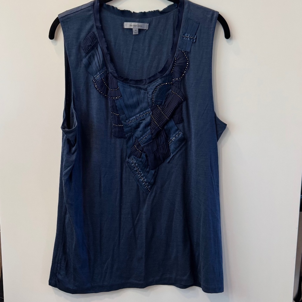 Classiques Entier Cotton and Silk Embroidered Navy Tank Top XL
